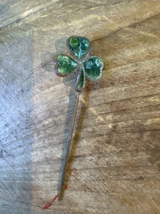 Vintage grün Emaille Kleeblatt Stecknadel Anstecknadel vierblättriges Kleeblatt Viel Glück - Bild 1 von 10