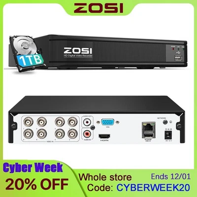 ZOSI H.265+ HD 1080p DVR CCTV Disco Duro 1TB Sistema de Cámara de Vigilancia de Seguridad Foto 1 de 4