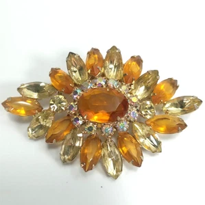 Citrine and Topaz Colored Marquis Petals with Topaz AB Surrounded Citrine Center - Picture 1 of 7