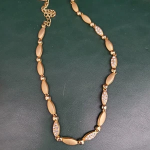 Vintage Necklace Gold Tone Choker Collar with Rhinestones Link Classic 80s - Picture 1 of 9