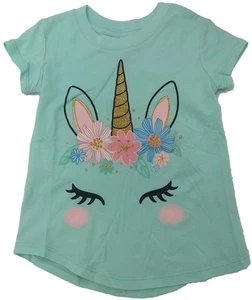 Jumping Beans Girls Unicorn Flower Sparkle Graphic Tee (Mint Green) - Picture 1 of 5