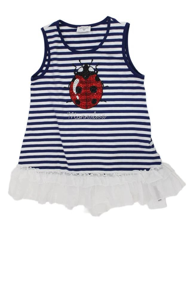 Vestido listrado de joias Monna Lisa infantil feminino azul branco tamanho 9 - Imagem 1 de 4