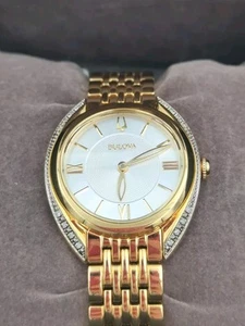 Bulova 98R298 Classic Diamond Accent Gold-Tone Stainless Steel Women's Watch NWT - Picture 1 of 7
