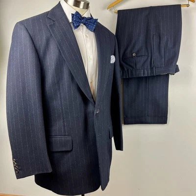 CLASSIC Paul Stuart 42R blue striped 100% wool flannel suit 36 x 29 pants USA - Image 1 of 4