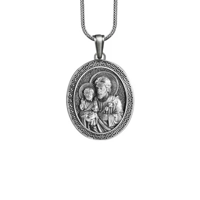 Collana San Giuseppe Argento Sterling Ciondolo Ossidato Regalo Cattolico... - Immagine 1 di 4