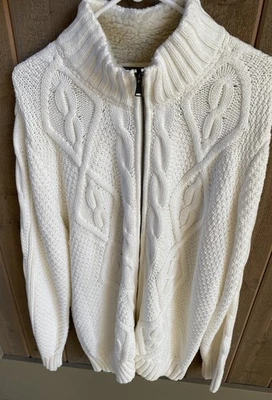 Cárdigan Suéter Express Blanco Cremallera Completa Cuello Simulado Tejido con Cable Talla XXL Foto 1 de 4