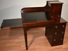 1820S Antique English Hepplewhite Flame Mahogany Black Leather Top Bankers Desk