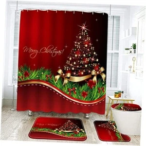 Christmas Shower Curtain Set with Bath Mat () Christmas Tree - Picture 1 of 7