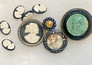 9 Antique Vintage Plastic Celluloid Portrait Cameo Buttons 5/8"-1+1/2" - Picture 1 of 2