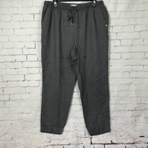 Ellen Tracy Pants Womens Large 100% Linen Ankle Tapered Leg Cuffed Pull On Gray - Picture 1 of 12