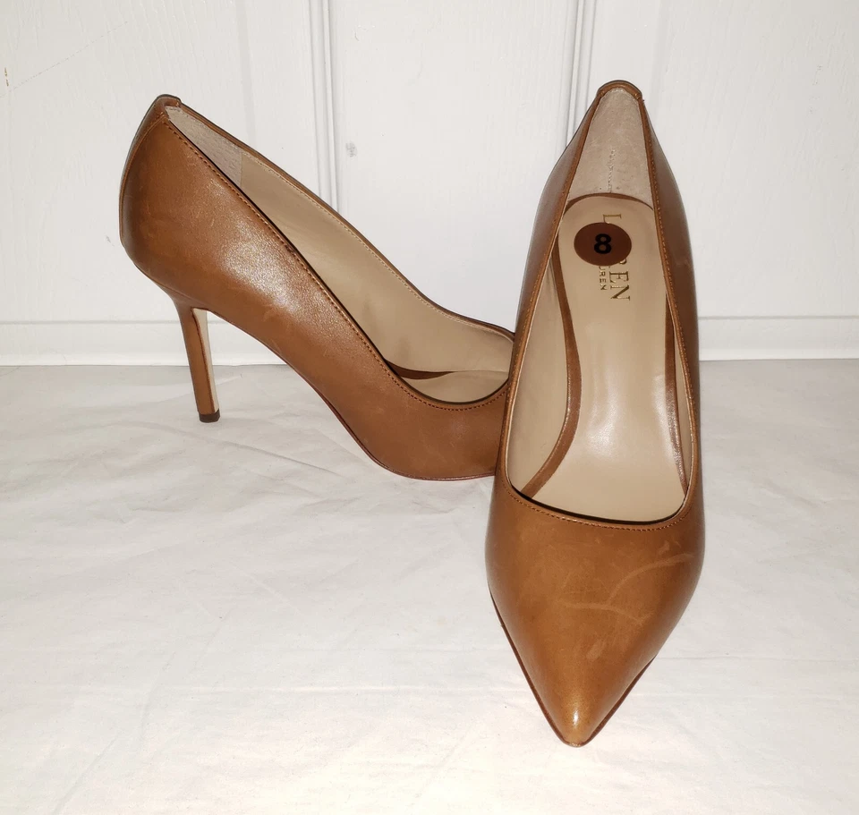 Zapatos de salón Ralph Lauren LRL Lindella de cuero marrón punta tacón de aguja talla 8 B Foto 1 de 1