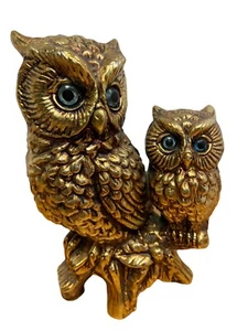 Lenwile Ardalt Figurine Art Japan Gold Leaf Blue Eyed Ceramic Mom Baby Owl READ - Picture 1 of 8