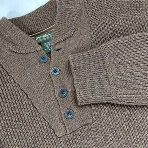 Eddie Bauer Herren XL braun gerippt Henley Langarm Outdoor Pullover - Bild 1 von 9