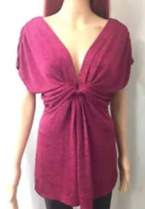 Selé Marled Twisted Front Deep V Neck Burgundy Tunic Blouse Top Sz Medium - Picture 1 of 8