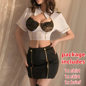 1 Conjunto Mujeres Juegos con disfraces Ropa Erótica Manga Corta Camisas y Mini Falda Sexy - Imagen 1 de 6