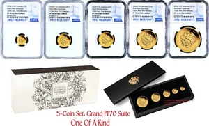 5-Coin Set 2024 Aussie Q+H+S+D+F Sovereign GOLD $5 $15 $25 $50 $100 NGC PF70 FR - Picture 1 of 13