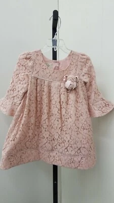 Laura Ashley Girls  4 Peach lace floral overlay Bell Sleeves  Easter preowned - Image 1 of 2