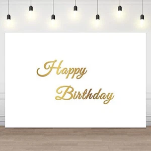 8x6ft Happy Birthday Backdrop Simple Gold Birthday Photography Background Kid... - Picture 1 of 7