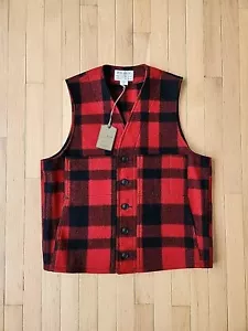 C.C. Filson Mens Vest Size Medium Red Black Plaid Mackinaw Wool Pockets USA - Picture 1 of 11