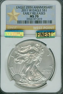 2011 W SILVER EAGLE NGC MS70 PQ ER MAC FINEST GRADE MAC SPOTLESS . - Picture 1 of 4