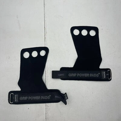 Grip Power Pads For Weight Lifting With Adjustable Hook & Loop Strap Black Large - Image 1 of 4