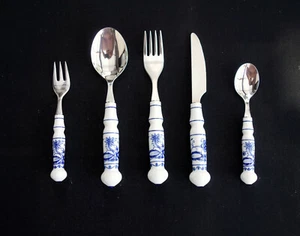 BESTECK EDELSTAHL MIT PORZELLANGRIFF 6 x 5-teilig - Bild 1 von 9