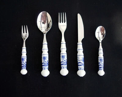 BESTECK EDELSTAHL MIT PORZELLANGRIFF 6 x 5-teilig - Bild 1 von 4