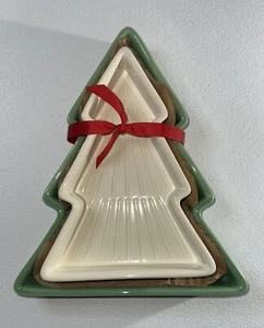 NWT- Hallmark Green & White Christmas Tree Serving/candy Dish Plate Platter Set - Picture 1 of 4