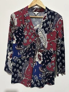 Capture Size 12 Women’s Top Blouse Multicoloured Paisley 3/4 Sleeve V-Neck - Picture 1 of 10