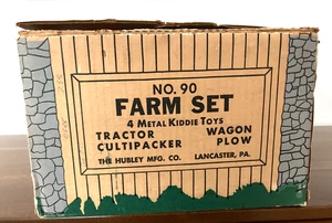 Hubley Farm Set No 90 Barn Box Hubley Tractor Wagon Plow Cultipacker  1/12 Scale - Picture 1 of 16