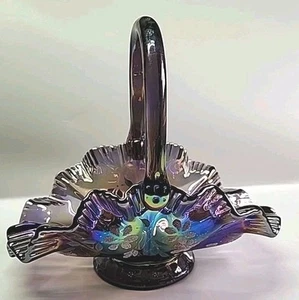 Bill Fenton signierter handbemalter Karneval Amethyst lila gekräuselter gekräuselter Korb - Bild 1 von 8