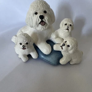 Bichon Pommes Figuren Mama mit 3 Welpen - Bild 1 von 7