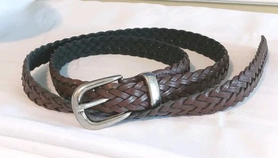 Guatemalan Brown Genuine Leather Woven Belt Silver Buckle Vintage/52" Long/2X - Image 1 of 4