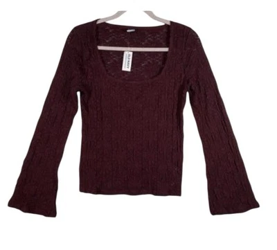 NWT Old Navy Textured Lace Scoop Neck Top Womens Size M Burgundy Fairy Grunge - Image 1 of 4