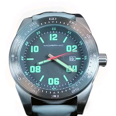 Morphic NUEVO Reloj Hombre Acero Inoxidable Esfera Negra Gris Correa Cuero Japón Cuarzo Foto 1 de 4