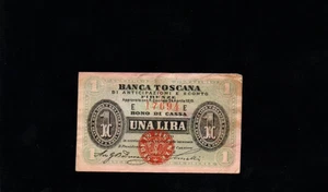1 LIRA VERY FINE  BANKNOTE  FROM  ITALY/TOSCANA  1870  RARE - Picture 1 of 2