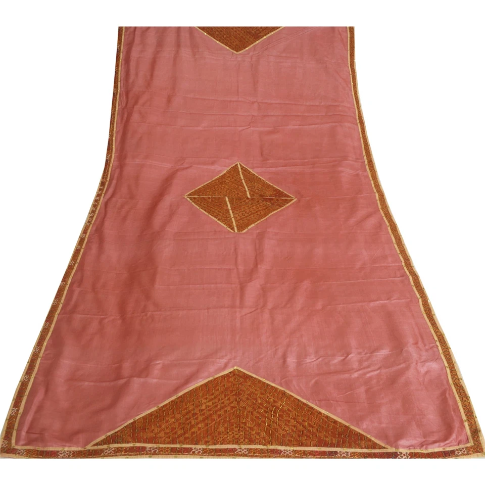Estola de retazos Sanskriti Vintage Rosa India Dupatta 100% Seda Pura Cuentas a Mano Foto 1 de 4