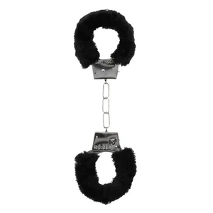 SHOTS Ouch! Black and White Beginer's Furry Handcuffs With Quick-Release Button - Picture 1 of 4