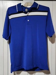 Footjoy mittelblaues Polo Kurzarm weiß und schwarz gestreift - Bild 1 von 4