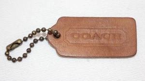 Vintage Coach Tan/Brown Leather Replacement Purse Hang Tag Ball Chain 2 sided! - Picture 1 of 12