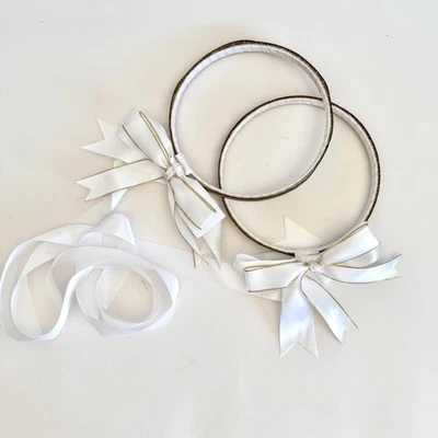 Восточные православные свадебные короны золото с белой лентой - металлический крест стефана  - Изображение 1 из 4