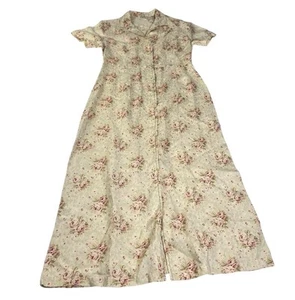 Vtg Eddie Bauer Linen Floral Maxi Dress Sz 12 Tall Tan Cottage Prairie Modest - Picture 1 of 5