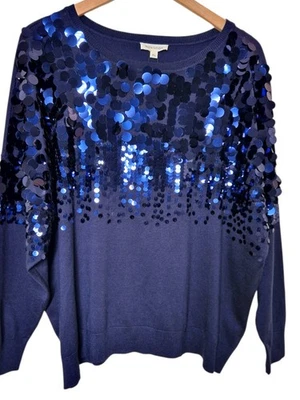 Jersey Monsoon para mujer - Sabine cuello barco lentejuelas - azul marino - talla XL - NUEVO CON ETIQUETAS - precio de venta sugerido por el fabricante 75 GBP Foto 1 de 4