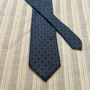 Damon blaue geometrische Seidenkrawatte Krawatte Slip Stick Made in USA #0195 - Bild 1 von 11