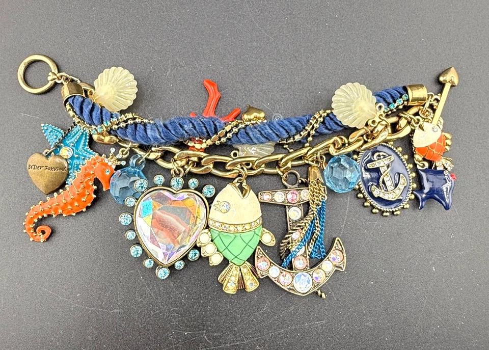 "Pulsera vintage Betsey Johnson con dije náutico pez caballito de mar 6,5""" Foto 1 de 4