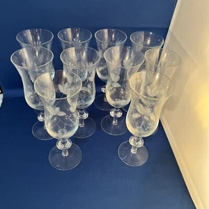 10 Stemmed Etched Crystal Glasses Flower Leaves 7" Clear VTG Short Stem W/ Disc - Picture 1 of 11