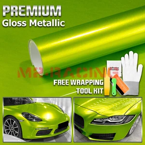 Premium Lime Green High Gloss Metallic Glossy Sticker Decal Vinyl Wrap Air Free - Picture 1 of 12