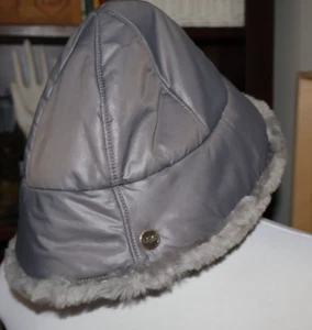 UGG GRAY NYLON Puffer Bucket Hat With GRAY Shearling Sheepskin O/S - Picture 1 of 7