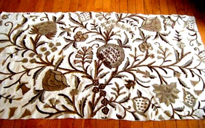 Antique late 19c Tapestry Crewel h embroidered Linen Fabric w wool continental - Picture 1 of 17