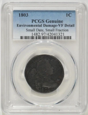 1803 Draped Bust Large Cent Small Date & Fraction PCGS VF Details Env. Damage - Image 1 of 4